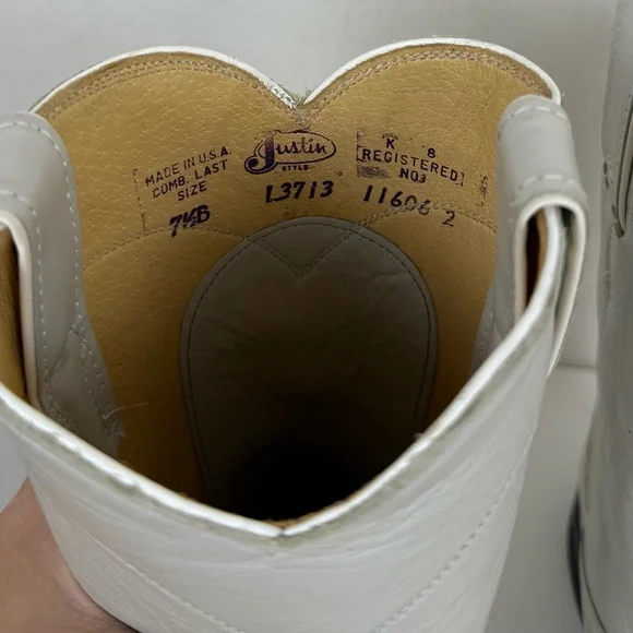 Vintage Justin Pearl White Roper Cowboy Boots Made in USA - Picture 7 of 9